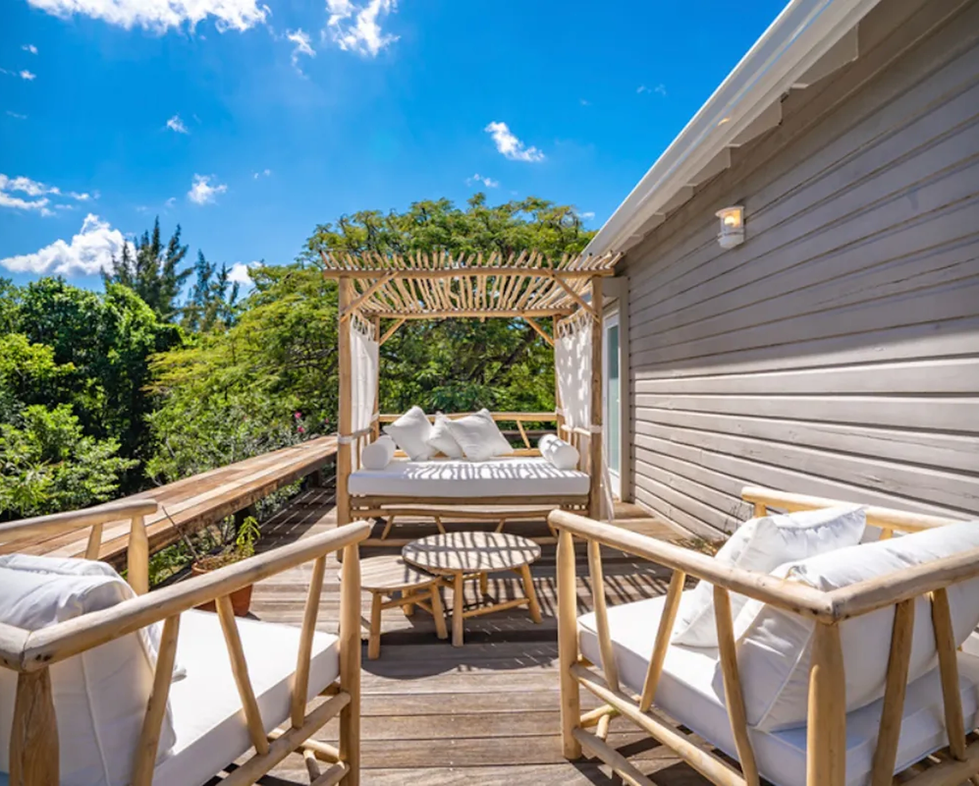 The lounge area on the wooden deck